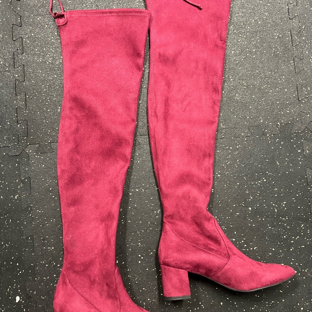 Stuart Weitzman raspberry Pink Over the Knee Boots with Chunky Heel